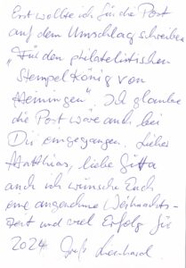 Grüße von Lienhard Bauersachs aus Coburg.Toller Text auf der Rückseite.
