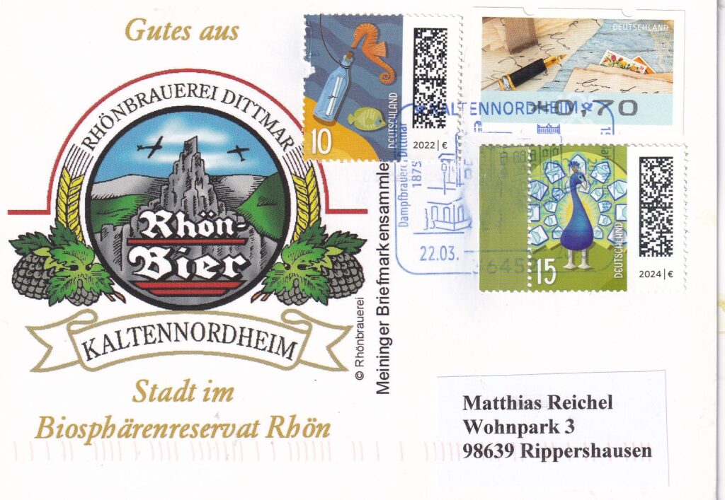 Grüße von der Rhönbauerei aus Kaltennordheim mit Sonderstempel vom 22.03.2025.