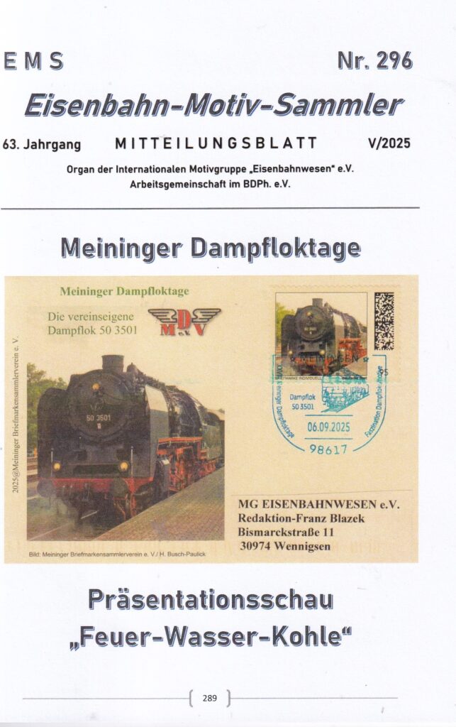Mitteilungsblatt der Eisenbahn-Motiv-Sammler ist eingetroffen.