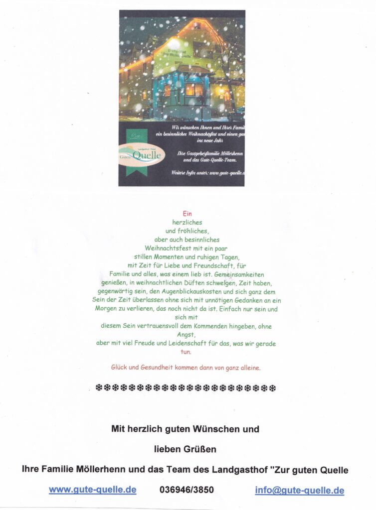 Grüße vom Landgasthof Gute Quelle aus Kaltensundheim