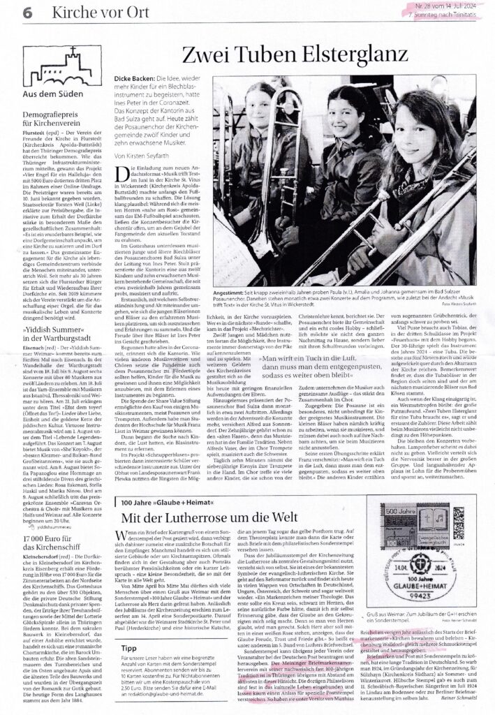 Beitrag mit Sonderstempel zu 100 Jahre Glaube und Heimat von Reiner Schmalzl