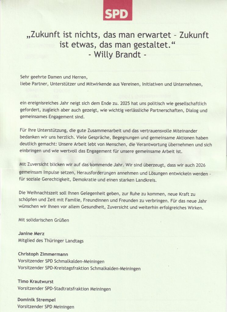 Weihnachts-und Neujahrsgrüße von der Meininger SPD