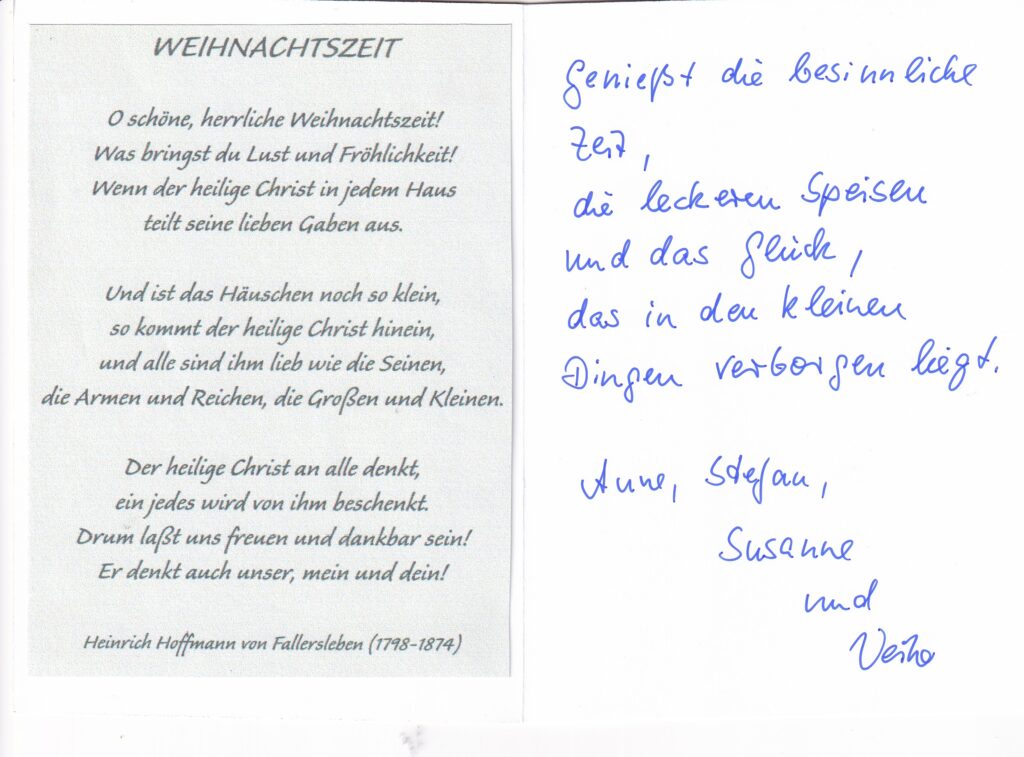 Weihnachts- und Neujahrsgrüße von Sammlerfreund und Verreinsmitglied Veiko Brandt und Familie aus Oberweid