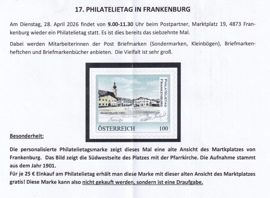 Informationen vom Briefmarkensammlerverein "Zwispallen" aus Frankenburg in Österreich