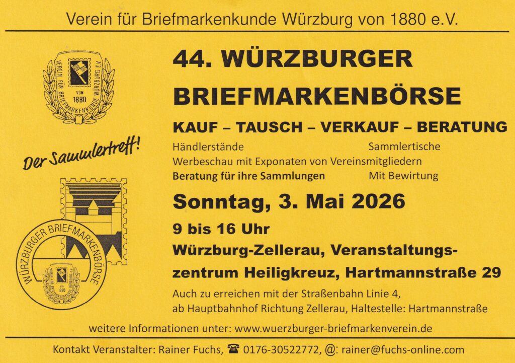 44.Würzburger Briefmarkenbörse am 3. Mai 2026