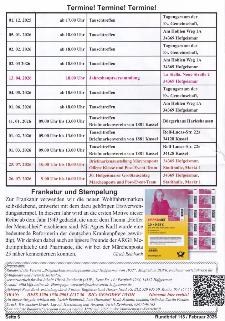 Rundbrief von Hofgeismar eingetroffen.