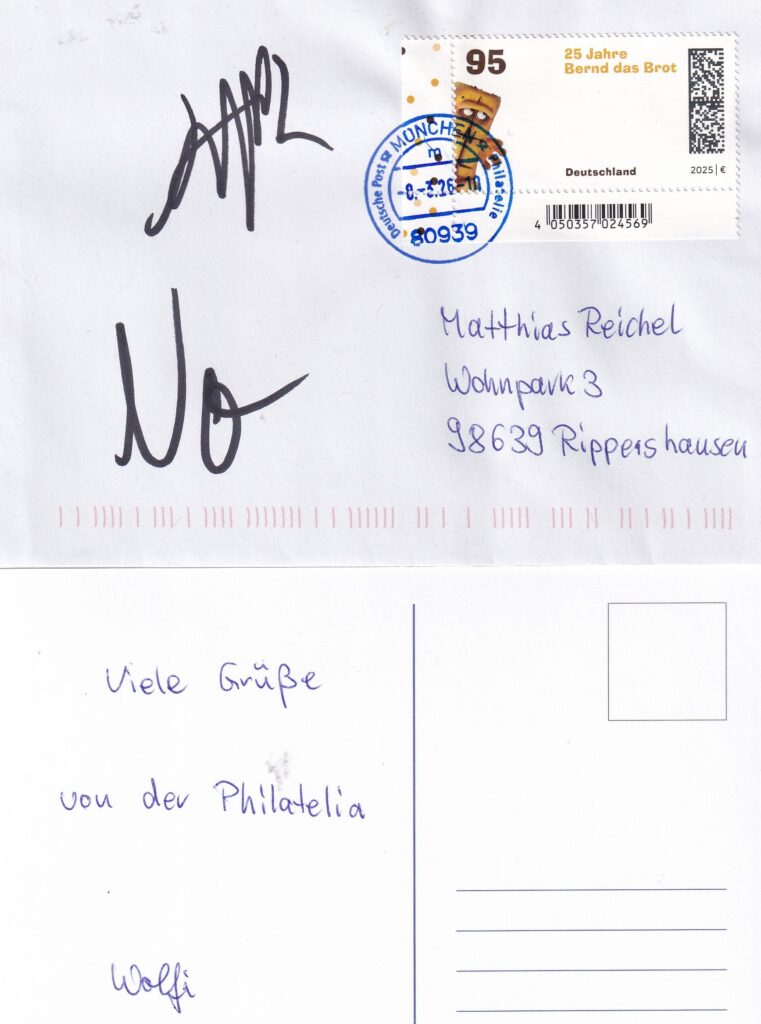 Wolfgang Grasser vom Verein Aus Amberg sendet Grüße von der Philatelia aus München