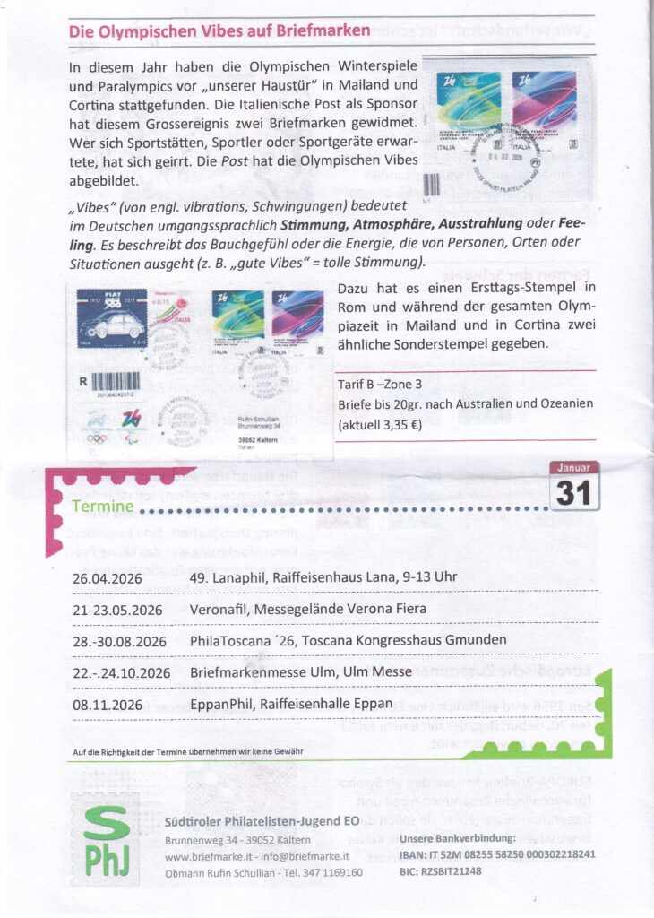 Vereineinformation Südtirol eingetroffen
